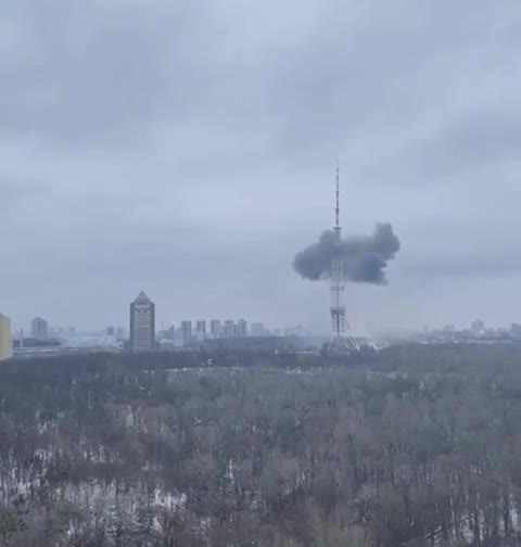 Shelling of the TV tower by Russian missiles.The city of Kiev
