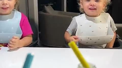 Kids are happy to try new drinks. Funny Baby video!