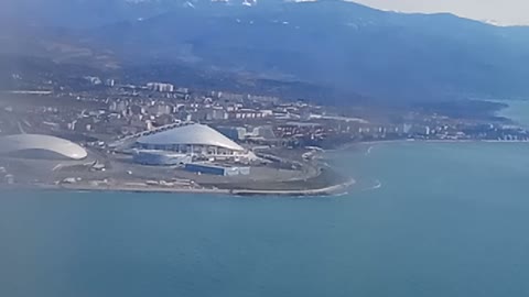 timelapse of the landing aeroplane to Sochi