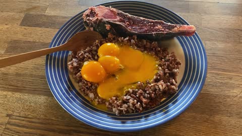 Red Rice With 7 Raw Egg Yolks and Raw Month Old Deer Leg