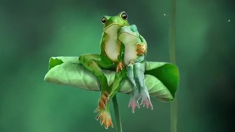 Little frogs hugging in the rain