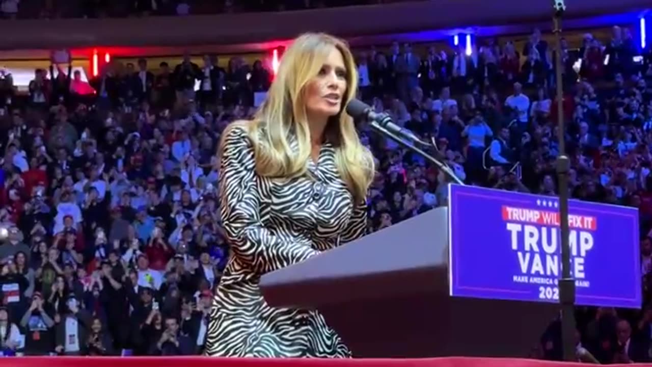 Melania “Please welcome our next Commander in Chief, my husband, President Donald J. Trump!”