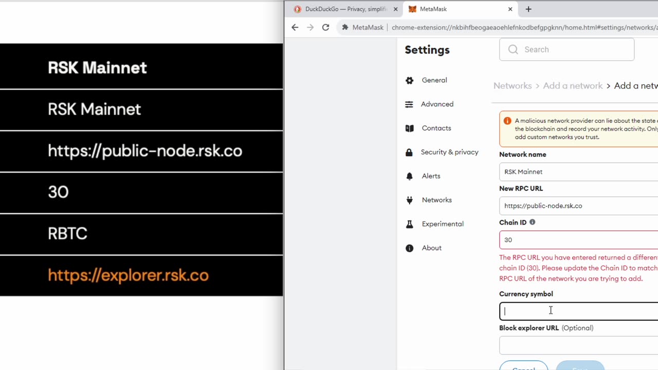 METAMASK RSK MAINNET SETTING