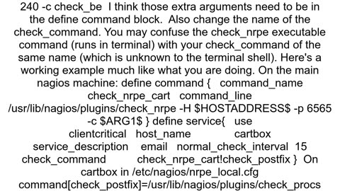 Nagios Check_nrpe no output returned from plugin in Nagios but works in the terminal