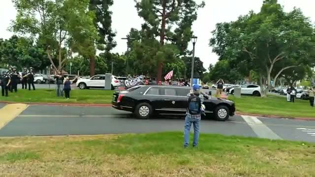 The "most popular voted President in history" arriving in orange county.