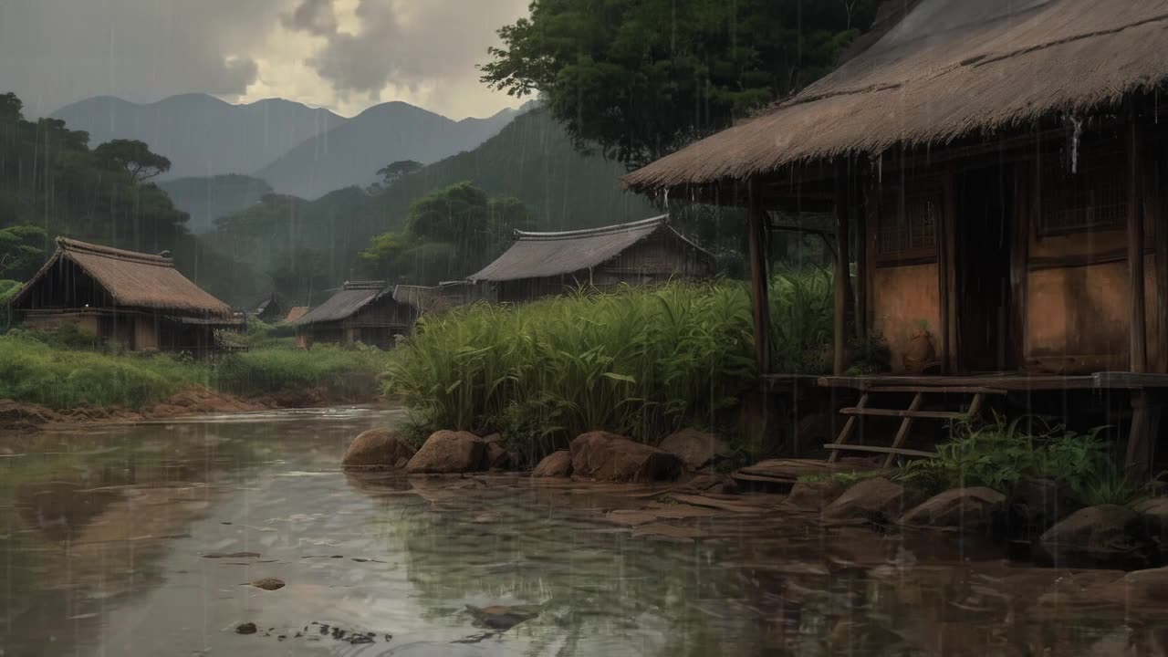 Senya Village - Japanese Flute Music - Rain Ambiance