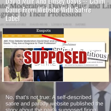 Fact Check: NO Evidence ABC Fired Presidential Debate Moderators Muir And Davis -- Satire Label