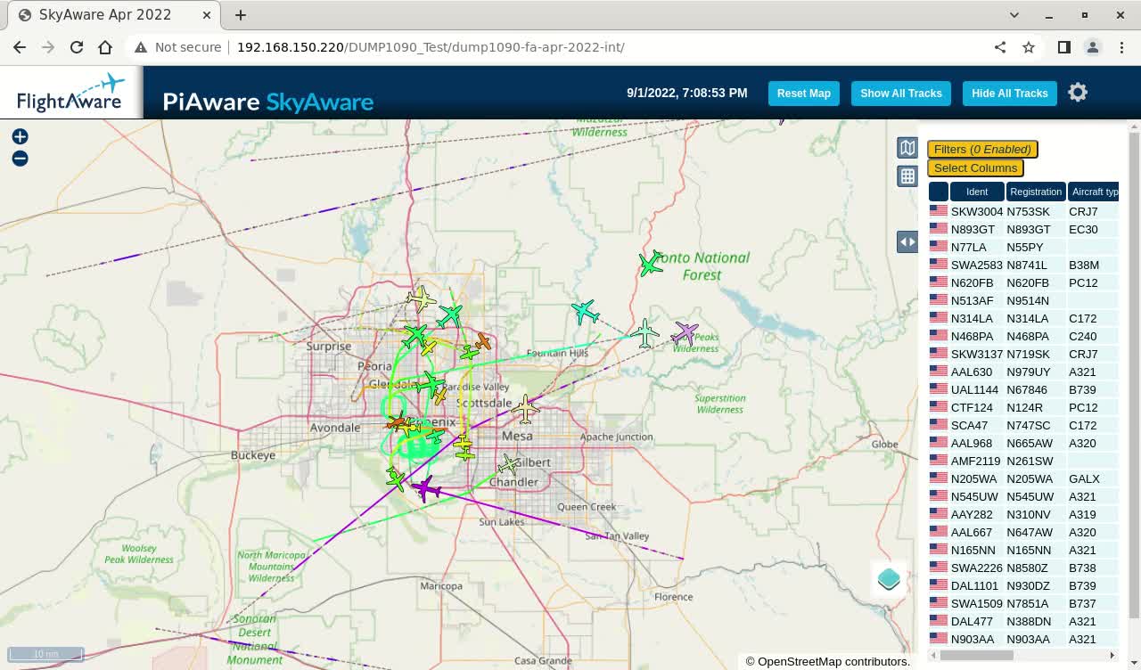 September 2nd 2022 time lapsed piaware for phoenix az