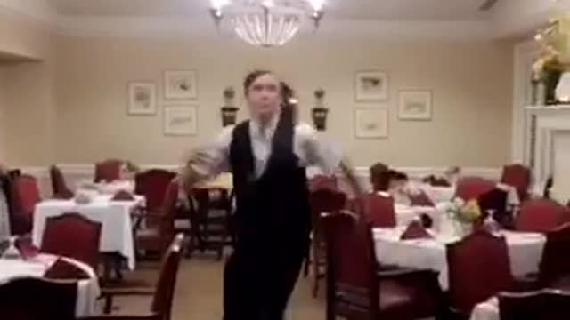 Waiter kid bangs head on restaurant door