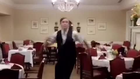 Waiter kid bangs head on restaurant door