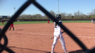 Emily hits it over the left fielder's head for a double