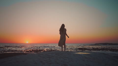 Silhouette Of A Woman Standing By The Shore