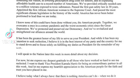 Joe Biden Drops Out Letter To The American People