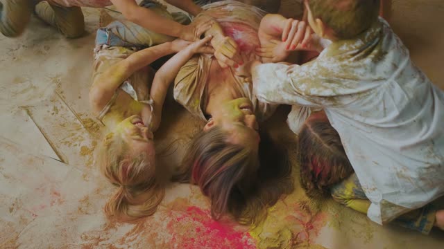 Children playing color, Holi festival