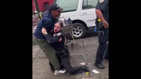 Female NYPD is beaten in broad daylight by repeat offender before her partner jumps in