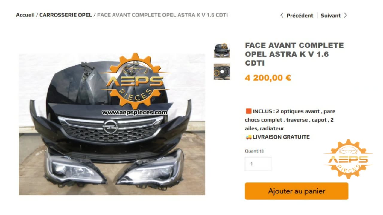 AEPSPIECES.COM - FACE AVANT COMPLETE OPEL ASTRA K V 1.6 CDTI