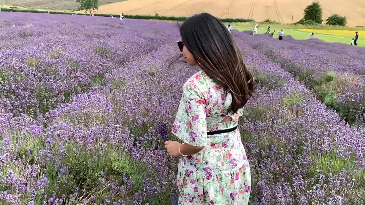 running through a lavender field