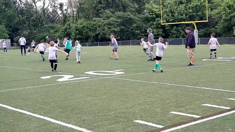 Sneaky, chubby dad steals the ball for the goal!