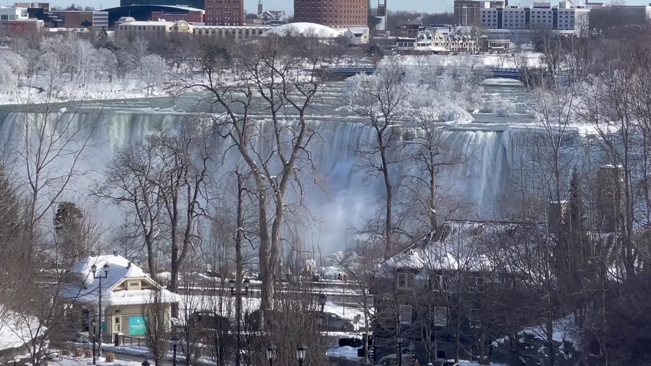 Niagara falls lights at night and winter