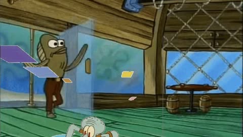 Squidward Is Playing With Tiles While Someone Walks Into The Krusty Krab 🍔