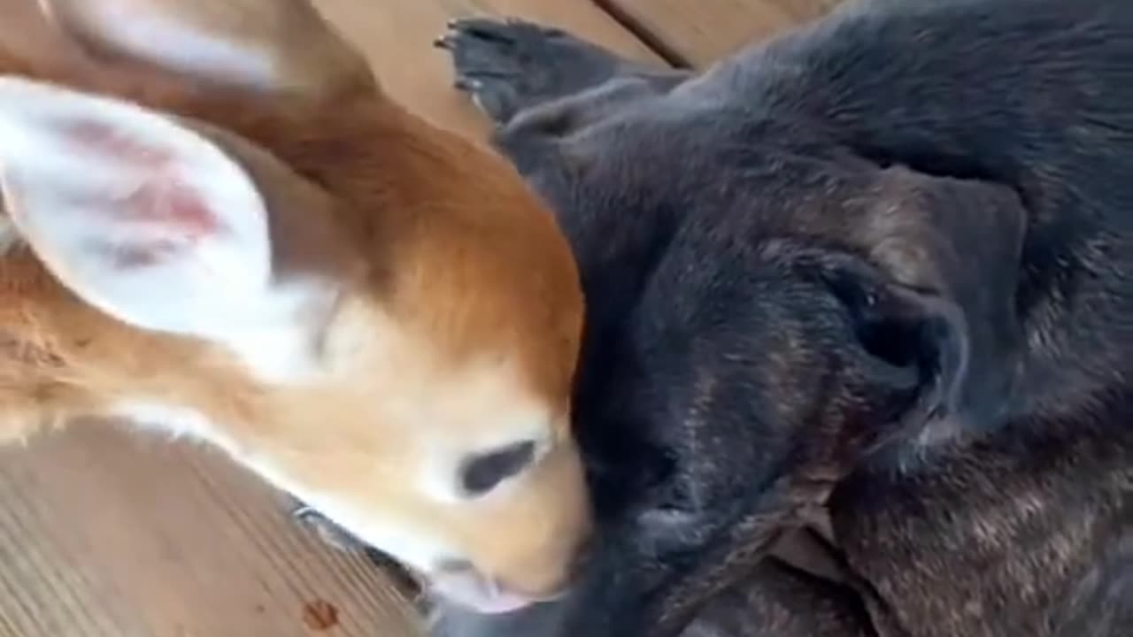 Black Brave Dog save baby Deer