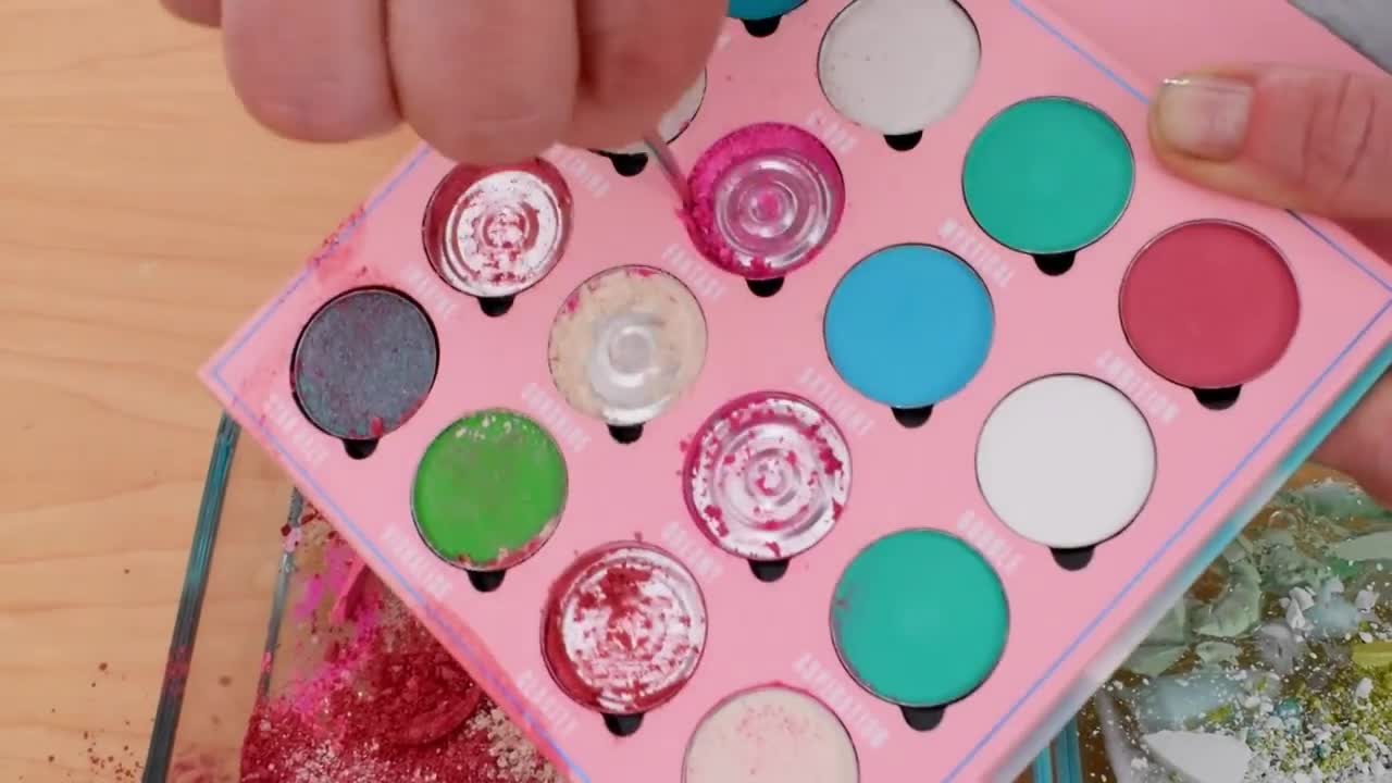 Pink vs Mint - Mixing Makeup Eyeshadow Into Slime! Special Series 74 Satisfying