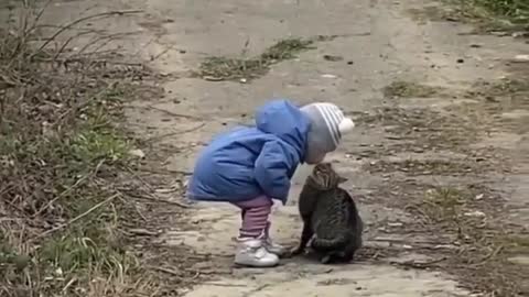 little baby and cute cat