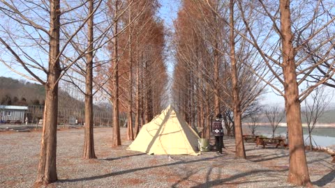 Camping in a beautiful place in autumn with fine weather