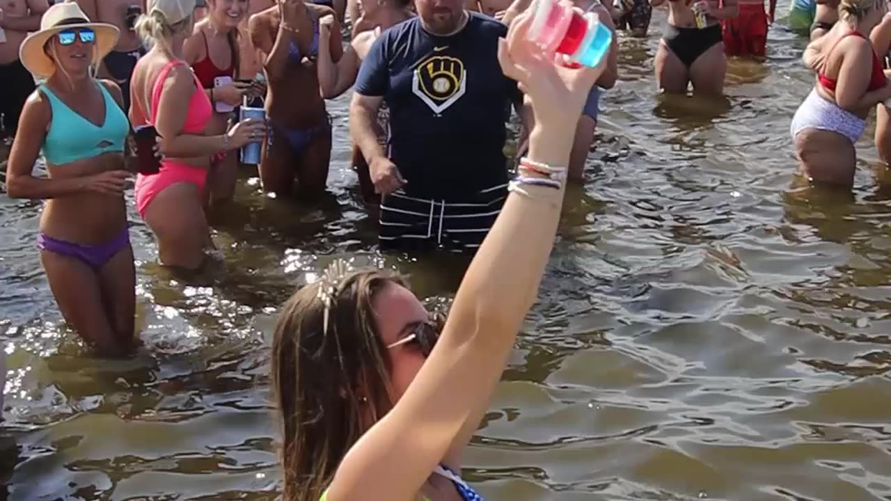 Hurry Up Wait band sings Poison's Unskinny Bop at Shawano Lake Sand Bar Bash