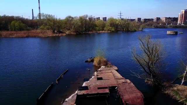 Drone discovers abandoned waterlogged ship almost in the center of Moscow