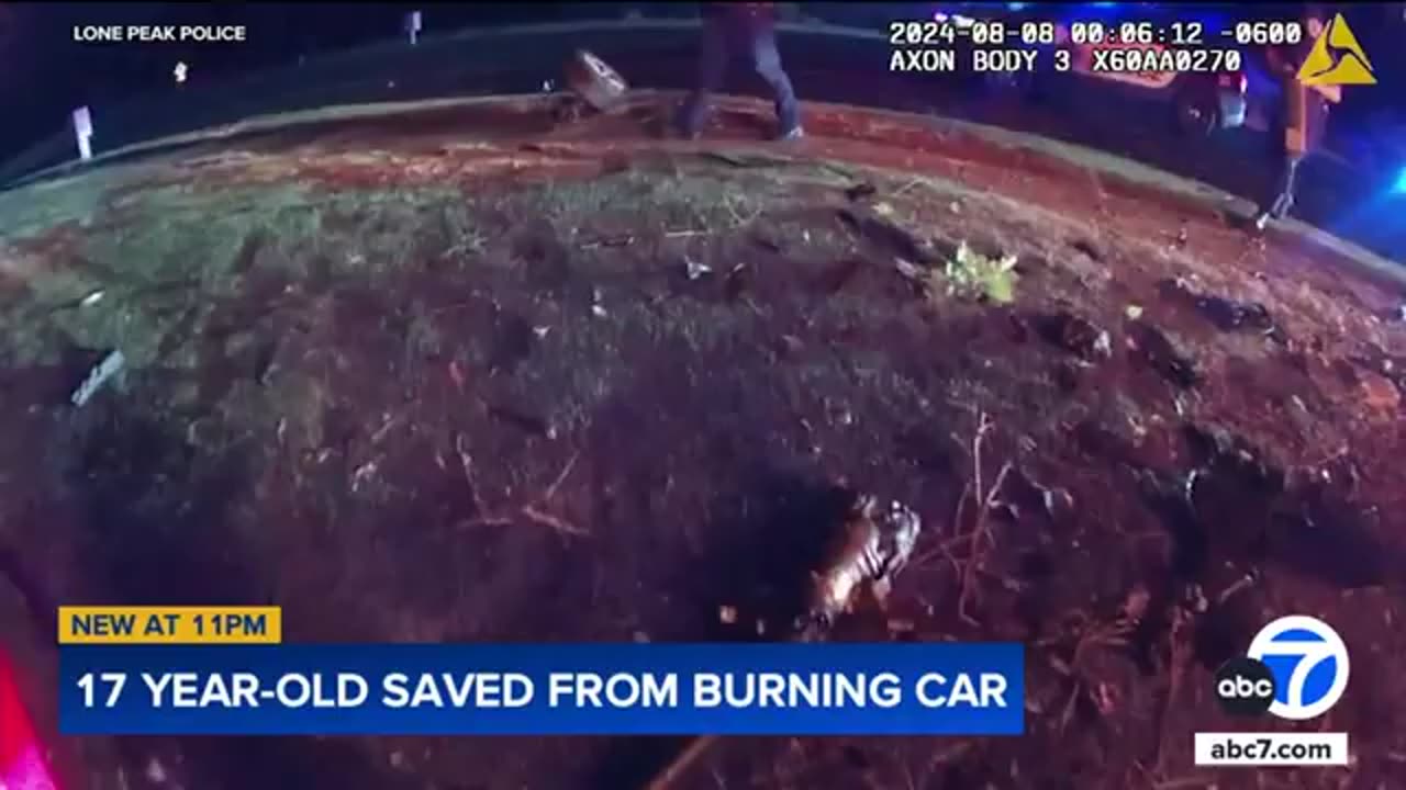 Bodycam shows rescue of 17-year-old from burning car after Utah crash