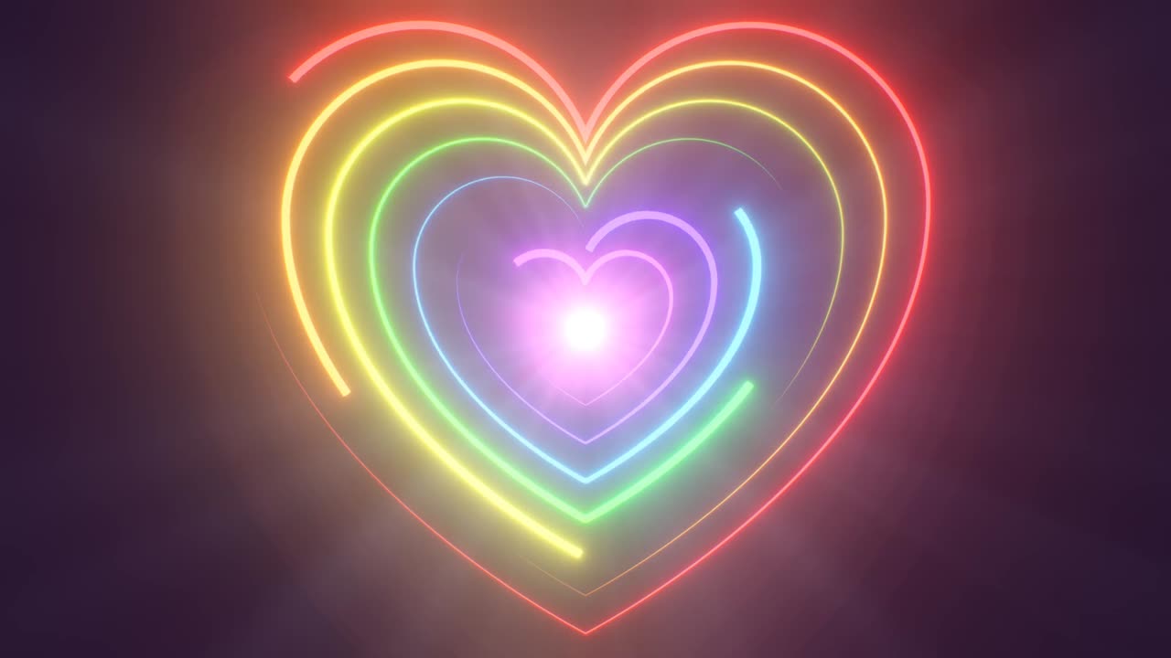 945. Bright Rainbow Colored Neon Laser Light Path Tracing Heart