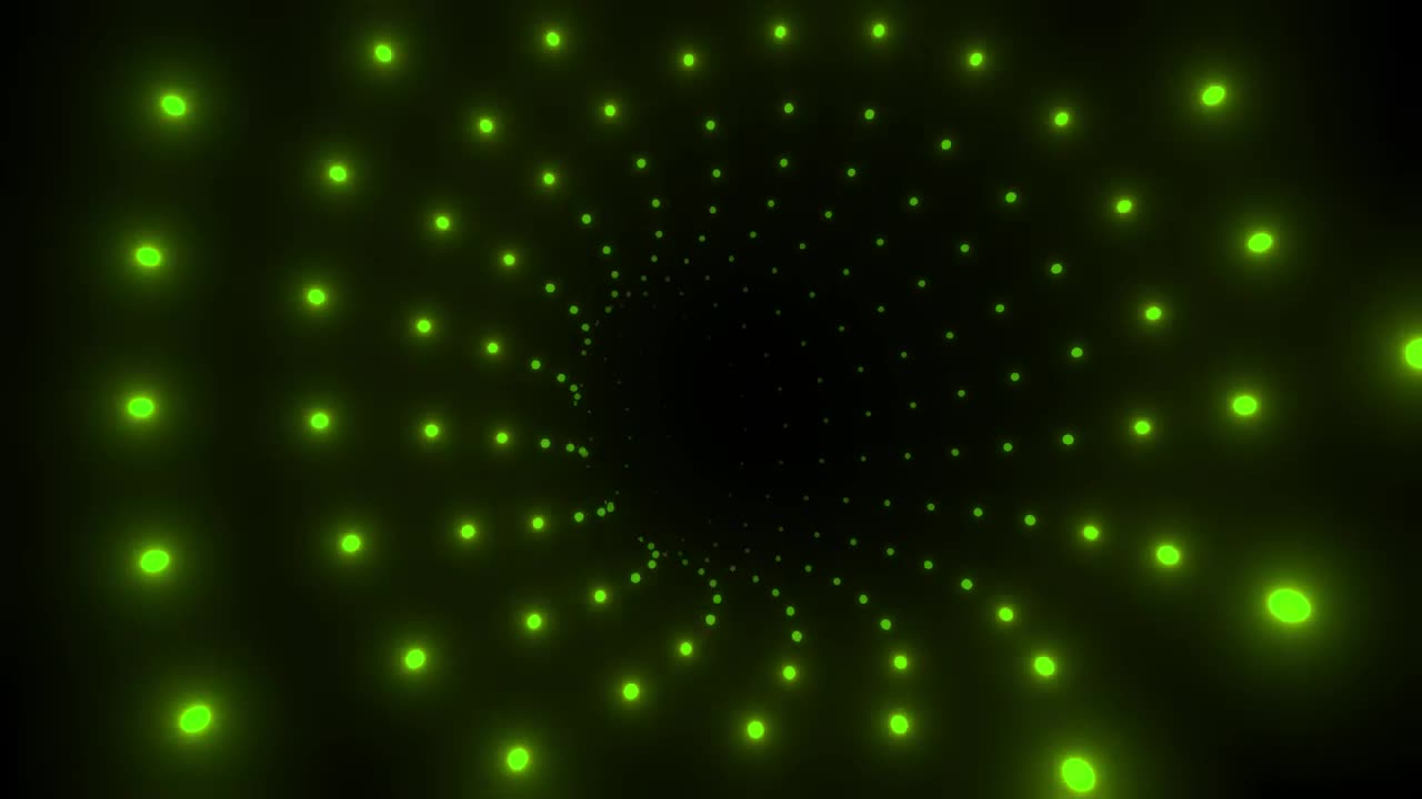 Circular tunnel of green led lights