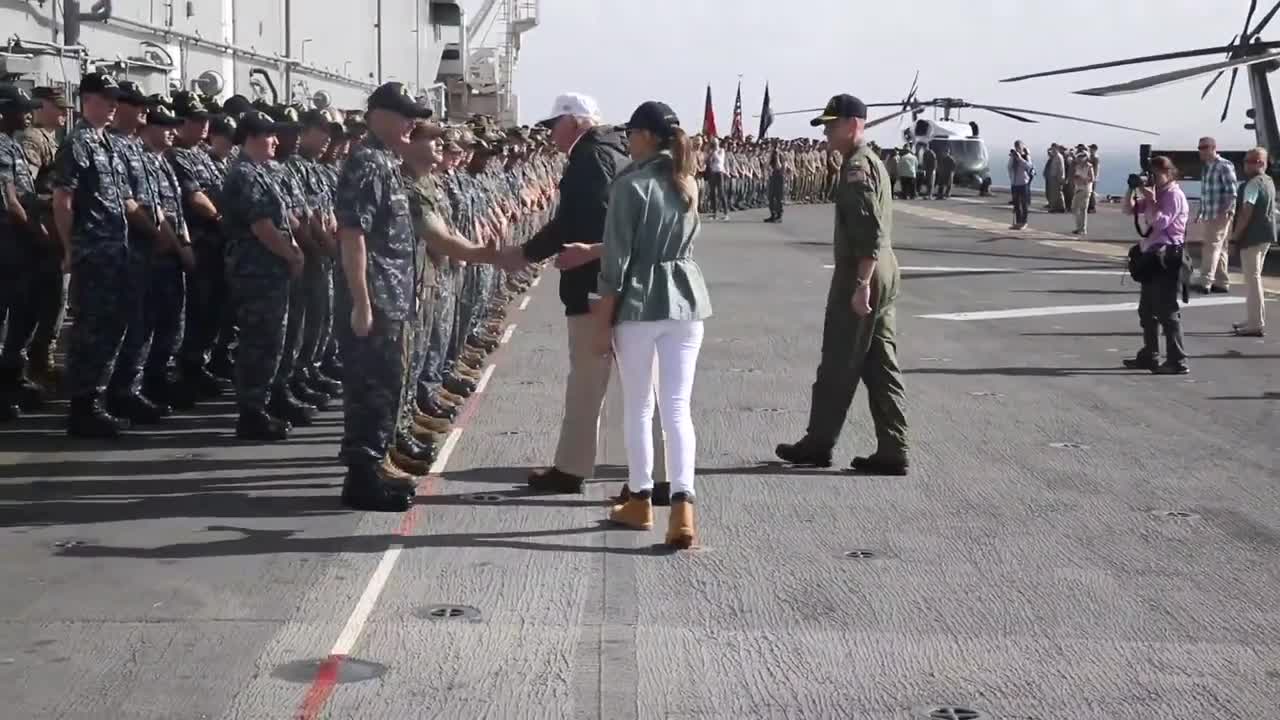 President Donald Trump visits Sailors and Marines aboard USS Kearsarge (