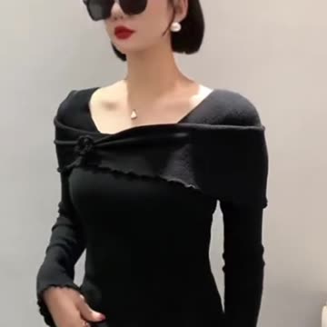 MadBlack, European Sweater, Sexy Women Square Collar Irregular Top