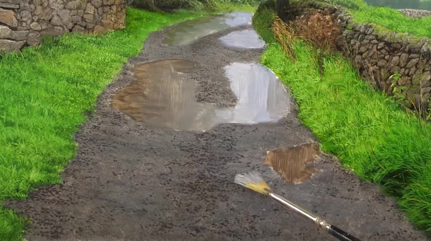 The Painting Process Of A Muddy Road