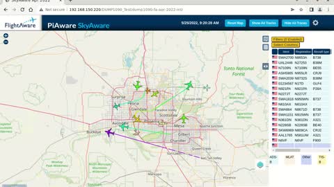 May 25th 2022 - timelapsed piaware skyaware for Phoenix Az