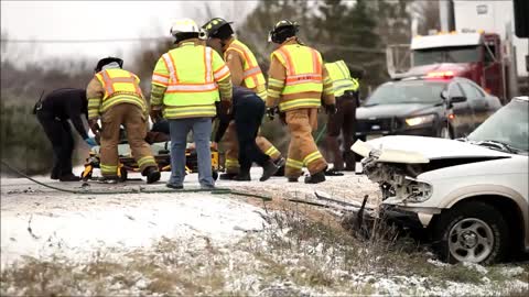 Car crash with injuries head on collision