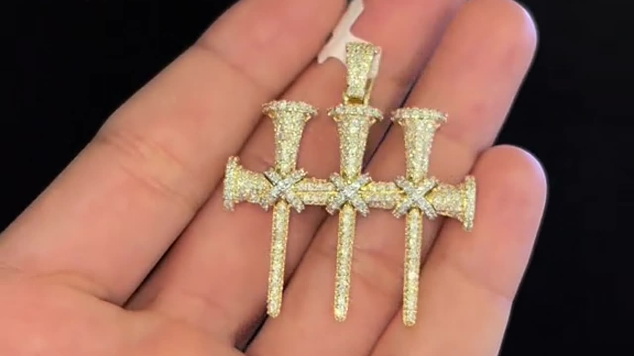 Solid Gold & Natural Diamond Triple Cross Pendant