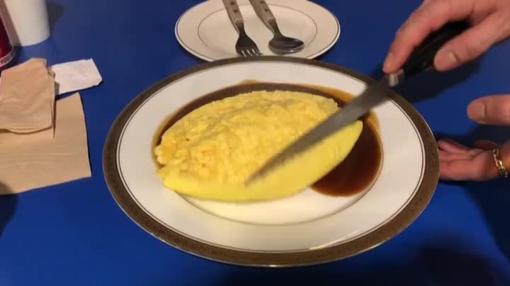 Creamy egg omelet and fried rice