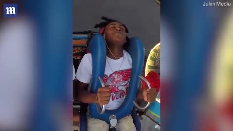 Terrified man faints in funny roller coaster video