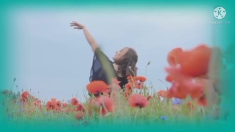 Girl dancing in the flowers garden