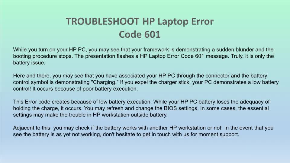 TROUBLESHOOT HP Laptop Error Code 601