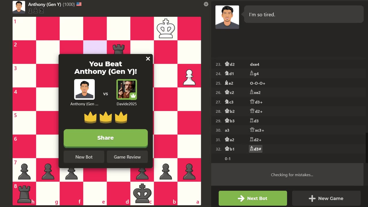 How to win Anthony (Gen Y) with Black (chesscom bot)