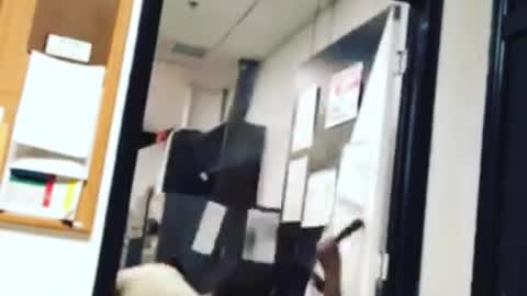 Man pull ups on door way it breaks