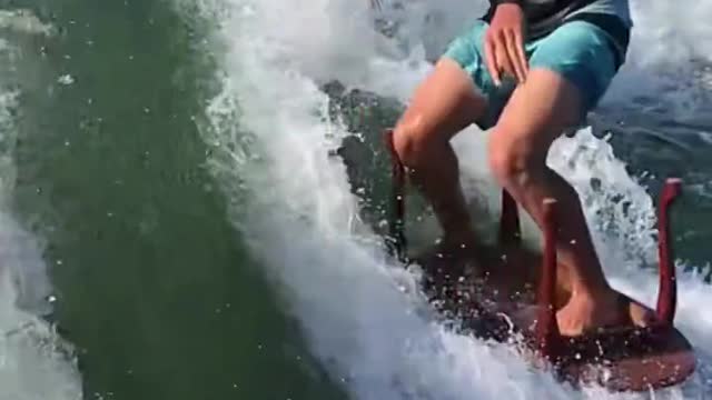 I can't believe he surfed with a stool