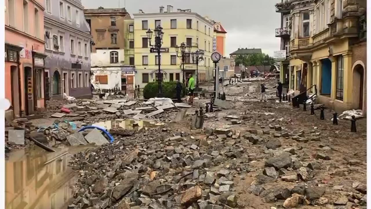 Streets Of The Polish Town Of Klodzko Before And After The Flooding