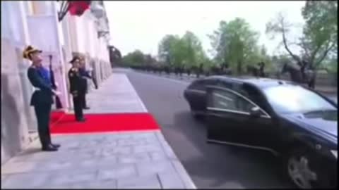 Russia president Vladimir Putin open the car door