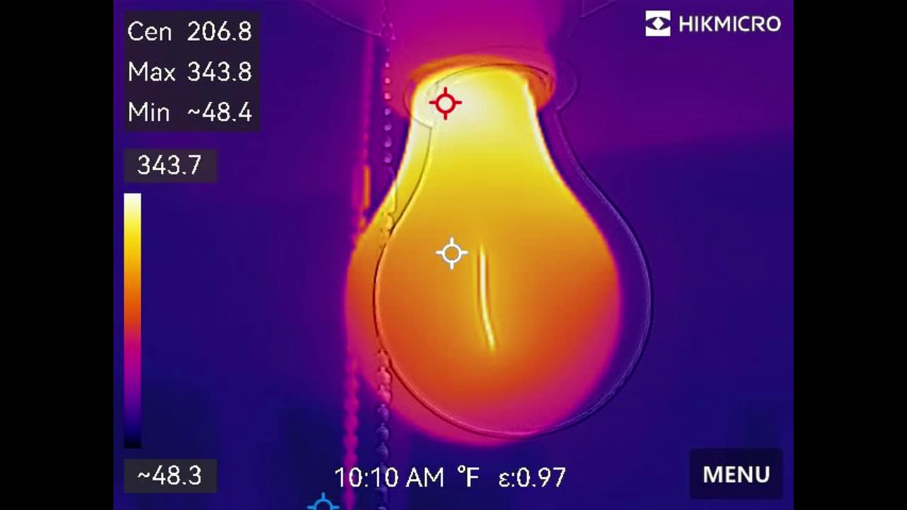 Hikmicro Pocket 2 thermal cam shows how hot different light bulbs get