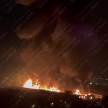 A Russian strike on a Ukrainian facility in Odessa started a big fire.